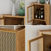 صورة Natural Corner Cabinet 2-Door Bar Cabinet with Hutch & Shelf Rattan Woven