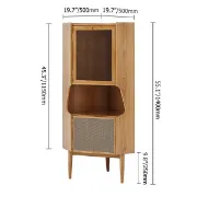 صورة Natural Corner Cabinet 2-Door Bar Cabinet with Hutch & Shelf Rattan Woven
